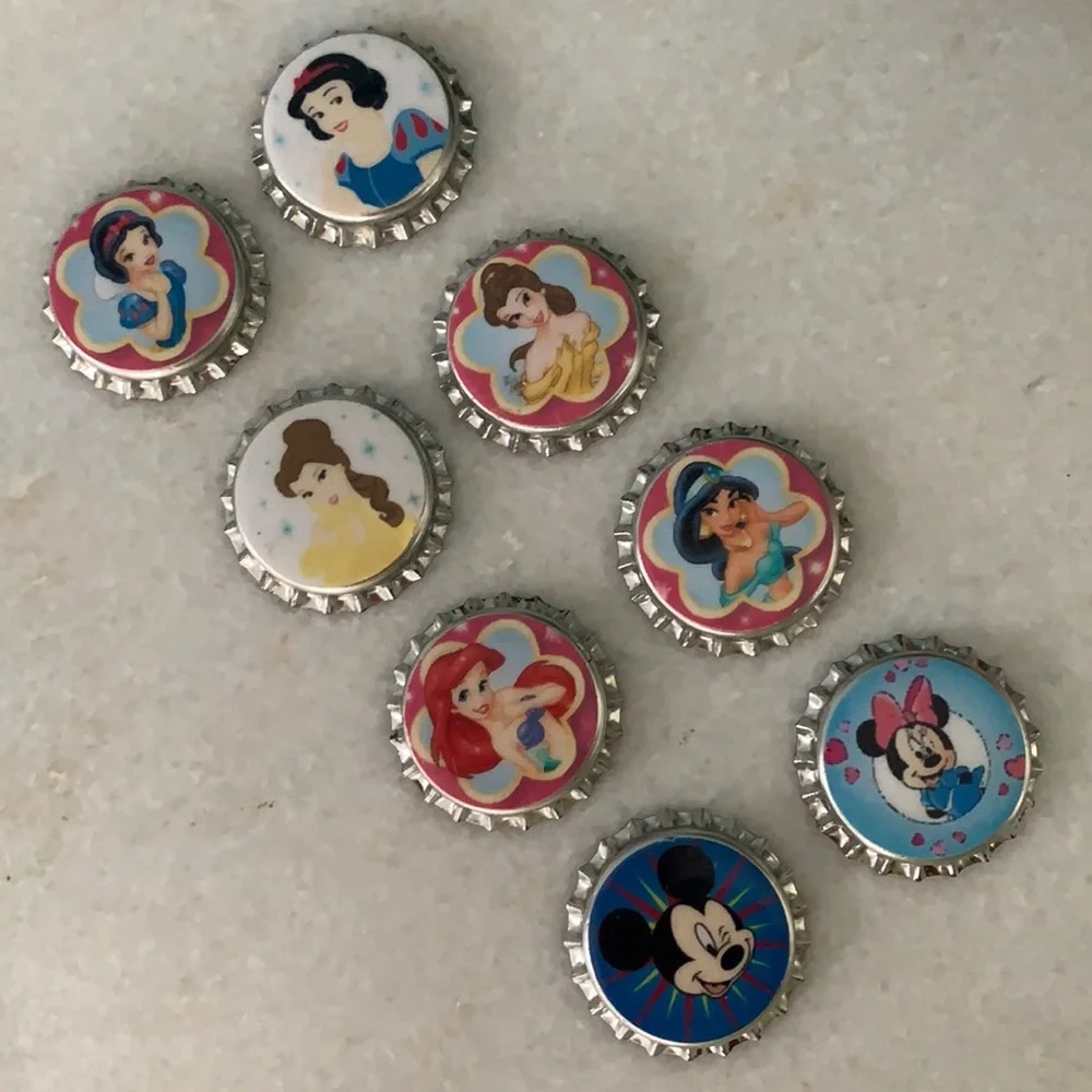 8 Bottle caps for hair bows earrings crafts Disney Princess